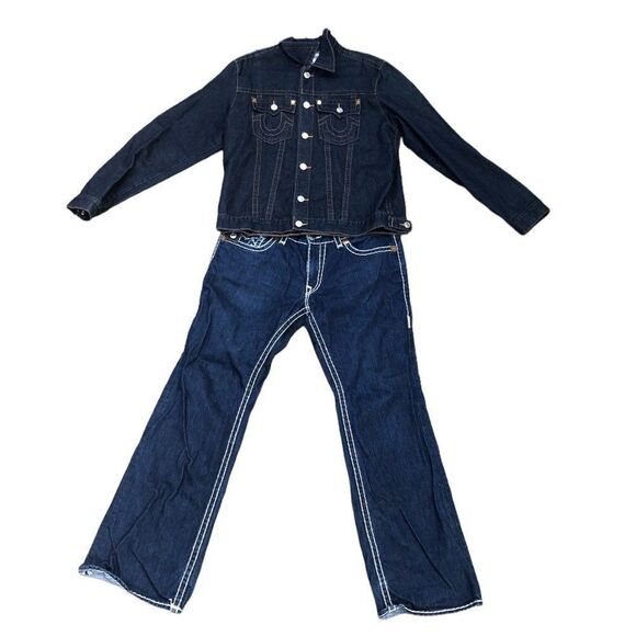 Vintage True Religion Jeans and Jacket Set BILLY SUPER T Blue - Picture 1 of 13